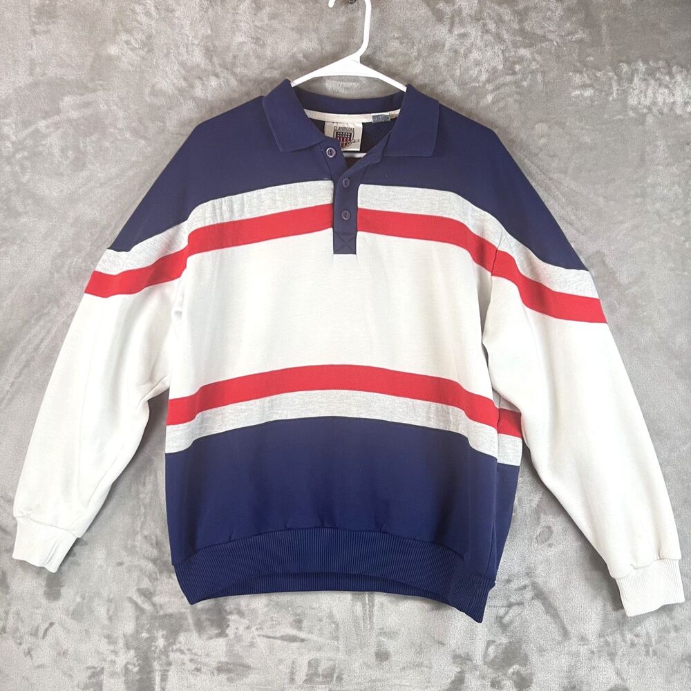 Vintage 80s 90s Claybrooke Sport Mens L Colorblock Polo Sweatshirt Rugby